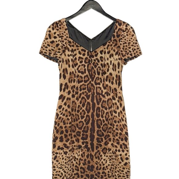 Dolce & Gabbana Brown Leopard Print Short Sleeves Silk Dress - Picture 1 of 6